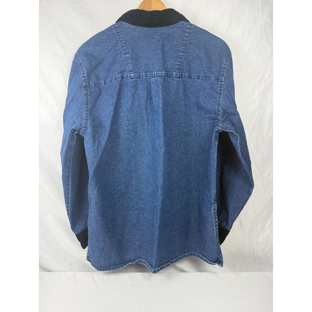 Blassport Denim Shirt Womens Medium Blue Embroidered Velvet Collar Beaded Cotton - Picture 3 of 9